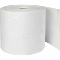 This sorbent roll is made of white polypropylene and measures 150 ft in length by 15 in in width. It is used for absorbing and containing leaks, spills, and drips in industrial fluid management applications