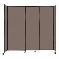 This freestanding room divider provides ballistic protection up to NIJ Level III-A. It features an opaque latte fabric panel surface with a powder-coated aluminum black frame. Suitable for creating secure partitions in environments requiring ballistic-rated barriers