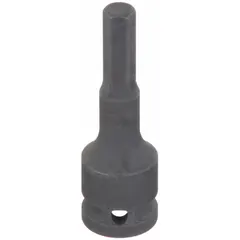 This hex impact bit socket is designed for use with impact drivers and wrenches. It features a 1/4-inch tip size and a fixed insert design for secure bit retention. With an overall length of 2 23/64 inches, it is suited for driving SAE fasteners in automotive and general assembly applications.