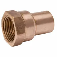 Wrot copper adapter for transitioning from 1 in CTS copper tube to 1 in female pipe threads. Used in plumbing and HVAC systems for sweat (solder) connections to threaded fittings. No center stop design