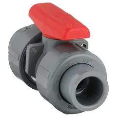 This manual two-way ball valve is constructed of CPVC with a straight three-piece body design. It features a tee handle and is rated for a maximum cold working pressure of 235 psi. Suitable for use in CPVC piping systems requiring reliable shut-off and flow control.