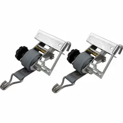 Truck rack mounted tie downs provide secure anchor points for straps or ropes to fasten cargo loads to a vehicle's roof rack. They help prevent load shifting during transport, protecting equipment and personnel. Suitable for securing ladders, pipes, or bulky materials on service or utility trucks.