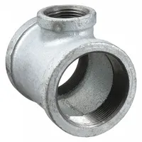 This medium-pressure threaded pipe tee features a run x run x branch configuration with 1 1/2 in run ports and a 1 in branch port. Rated for 300 psi at 150°F, it is suitable for splitting or combining fluid flow in industrial piping systems handling water, oil, gas, or steam