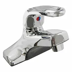 Centerset bathroom faucet from the Bronze series with a low arc spout. Constructed of cast brass with a chrome finish. Flow rate is 1.2 gallons per minute. Includes pop-up drain assembly. Suitable for residential or commercial bathroom sinks for handwashing.