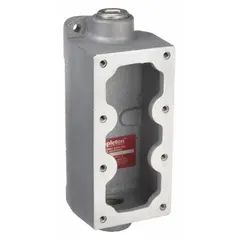 This 3-device hazardous location electrical box is constructed of aluminum for corrosion resistance. It features a 1/2 in hub size with a dead end hub type and an overall height of 9 3/16 in. Suitable for mounting and protecting electrical connections in environments where flammable gases or dusts may be present.