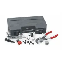 This 12-piece steel brake tubing service kit is used for cutting, flaring, and deburring steel tubing in automotive and industrial brake line fabrication and repair. The kit includes tools for tube-type service and is constructed entirely of steel