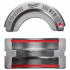 Replacement U-style die set for crimping 350 kcmil electrical wire and cable. Designed for use with MILWAUKEE 2679-20 and 49-16-U000 crimping tools. Red color.