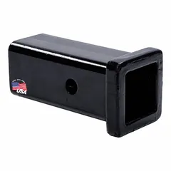 This receiver tube is constructed from carbon steel and measures 6 inches in overall length with a 2-inch overall width. It is designed for use in towing applications, providing a mounting point for hitch accessories on vehicles and trailers.