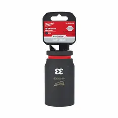 This 3/4" drive impact socket features a 33 mm metric, 6-point, deep configuration with friction retention. The black phosphate finish resists corrosion. Designed for use with impact tools in heavy-duty fastening applications requiring high torque and clearance.
