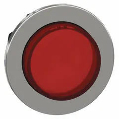 Momentary illuminated push-button operator with extended-length metallic actuator. Red actuator, 30 mm mounting size, from the XB4 series. Suitable for industrial control panels requiring frequent actuation in manufacturing, process, and material handling environments.