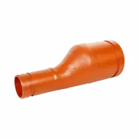 This grooved pipe fitting is an eccentric reducer with grooved x grooved connections, sized 4 in x 2 1/2 in and 10 in length. It is used in industrial piping systems to reduce pipe diameter while maintaining a grooved joint connection, commonly applied in HVAC, fire protection, and process piping to align pipe bottoms and prevent air pockets