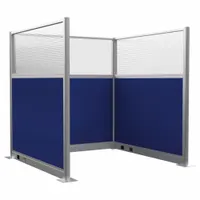 This modular cubicle wall system from VERSARE measures 72 inches in overall height and width. It includes six fabric panels in Royal Blue with a fluted window style, suitable for creating private workstations in open-plan offices and administrative areas
