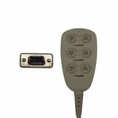 This plastic pendant in gray is designed for use with Basic American Eze-Lok/Lomax healthcare beds. It serves as a control interface for patient or caregiver bed adjustments in hospital or long-term care settings.