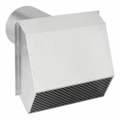 TJERNLUND Vent Hood: Vented Rain Cap, Round, 10 in Duct, 5052, Aluminum, Silver Finish - Wall & Soffit Vent Caps