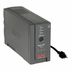Single-phase standby UPS providing backup power and surge protection for connected equipment during electrical disturbances. Rated at 500 VA with 120 V input and 120 V output. Suitable for desktop computers, networking gear, and peripherals in office or light industrial environments.