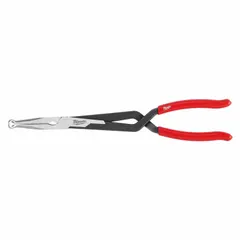 Long-reach needle-nose pliers with 13 in overall length, 3 in jaw length, and 3/8 in tip width. Features a 0° jaw bend and curved round nose design. Suitable for gripping and manipulating wires, fasteners, or small parts in confined or deep-reach applications.