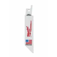 This 5-pack of general purpose reciprocating saw blades features 8 teeth per inch and a tapered blade geometry for rigid straight cuts. Each blade is 4 inches long and 0.04 inches thick. Suitable for cutting wood, plastic, and thin metal in demolition, remodeling, and construction applications.