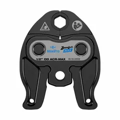 Forged steel press jaw designed for 1/2 in pipe connections. Compatible with ZoomLock MAX fittings and compact press tool types. Used for pressing pipe joints in HVAC and refrigeration systems.
