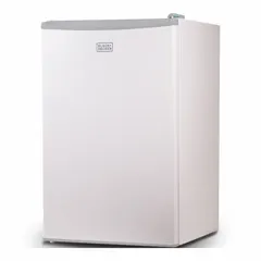 This BLACK & DECKER mini refrigerator offers 4.3 cu ft of total capacity with manual defrost and three adjustable shelves. Finished in white, it is Energy Star Certified for efficient operation. Suitable for compact food and beverage storage in offices, dorm rooms, or small kitchens.