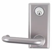 This mechanical exit device trim is a lever-type outside trim for exit push bars. Constructed of silver aluminum, it is designed for doors up to 36 inches wide. Suitable for commercial and industrial applications requiring secure egress and access control