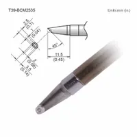 The HAKKO T39-BCM2535 is a T39 Series indented soldering tip with a bevel shape, 3.5 mm width, and 11.5 mm length. It is designed for use with the HAKKO FX-9702 compatible handpiece. This tip is suited for precision soldering tasks such as through-hole soldering and component removal