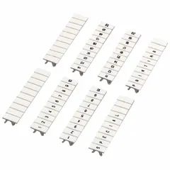 White marking strip for 0.21 in wide terminal blocks, pre-printed with numbers 21 to 30. Compatible with SCHNEIDER NSYTRV terminal blocks. Used for clear identification of terminals in control panels and electrical enclosures.