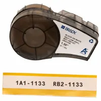 Continuous label roll cartridge for wire and cable identification. White matte vinyl material wraps around 10 AWG to 4 AWG wire gauge. Compatible with M210-LAB printer series; requires R4300 ribbon. Used in industrial control panels, electrical installations, and maintenance applications