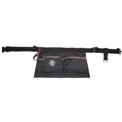 General-purpose tool apron with six pockets for organizing hand tools and accessories. Adjustable waist fits 32 to 54 inches. Black, unpadded design for lightweight carry. Suitable for electricians, technicians, and maintenance workers.