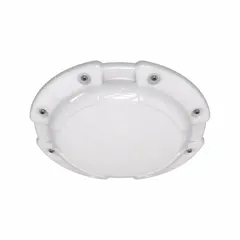 Round vandal-resistant LED light with polycarbonate housing and NEMA 4 enclosure rating. Operates at 120/277V AC, 34W, delivering 5000K color temperature. Suitable for areas requiring impact and moisture resistance, such as parking garages, stairwells, corridors, and loading docks.