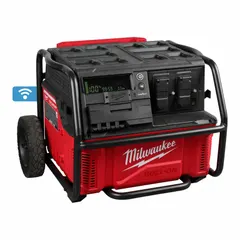This battery-powered inverter provides 120V AC output from its internal battery system, featuring 4 AC receptacles. It is suited for powering tools and equipment in locations without grid access, such as construction sites and remote work areas.