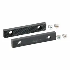 Steel screw-in vise jaw caps for 4-inch vise jaw width. Includes 4 screws. Serrated surface provides grip on workpieces in clamping applications. Compatible with models 4YR98, 39M992, and CT-102-4.