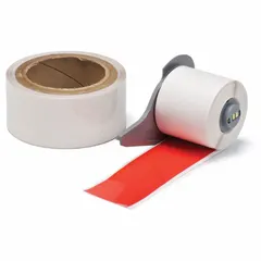 Continuous polyester floor marking tape with rubber adhesive, red gloss finish. Designed for use with the BMP71 printer and M7-R6000 ribbon to create durable aisle markings, hazard zones, and safety boundaries in industrial facilities.