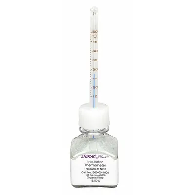 DURAC PLUS Bottle Thermometer: 15°C to 50°C, +/-0.75°C, 30 mL Bottle Volume - Analog Bottle Thermometers for Incubators & Water Baths