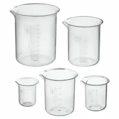 APPROVED VENDOR Low Form Plastic Beaker Set, Polymethylpentene, Translucent, Molded Graduations, Non-Sterile