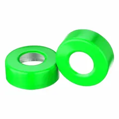 These WHEATON snap on bottle caps are designed for 20 mm diameter laboratory bottles and vials. Made of green aluminum with an open top, they are unlined and non-vented, without a septa. Each pack contains 1000 closures, suitable for general sealing applications where color coding aids in sample identification.