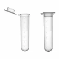 Polypropylene test tube with a round bottom and colorless body. Includes an attached colorless snap cap. Graduated for approximate volume measurement. 7 mL (0.24 fl oz) capacity. Suitable for sample collection, storage, and centrifugation in laboratory settings