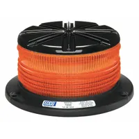 This amber LED beacon from ECCO is designed for vehicle warning and hazard indication on service trucks, construction equipment, and industrial vehicles. It operates on 12-36V DC, offers 8 selectable flash patterns, and carries an SAE Class 1 rating for high visibility. The round beacon has a 3 1/8 in overall height, mounts via bolt, and includes mounting hardware with blunt cut wires for electrical connection