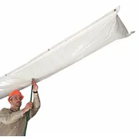 This under-the-ceiling leak diverter channels dripping water away from equipment and work areas. Made of clear polyester/PVC with strap mounting, it is 15 ft long and 16 in wide. Suitable for facility maintenance or unexpected leaks to protect assets