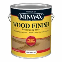 This interior oil-based wood stain in Fruitwood color provides a semi-transparent finish that enhances the natural grain of wood. Suitable for use on furniture, trim, and cabinetry. Supplied in a 1-gallon container