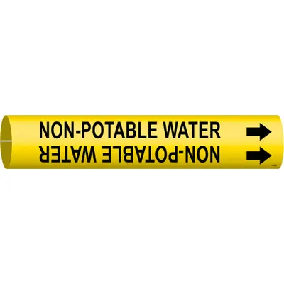 BRADY Pipe Marker: Non-Potable Water, Yellow, Black, Fits 1 1/2 to 2 3/8 in Pipe O.D. - Non-Potable Water Snap-On Pipe Markers