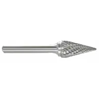 Double-cut pointed-end cone bur with 1/4" head diameter and 3/4" head length, 1/4" shank. Trade number SM-2. Used for material removal, deburring, and shaping in metalworking and fabrication, particularly in tight angles and contours