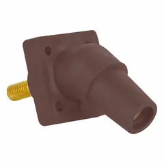 Female single pole receptacle from LEVITON Series 16 with angled taper nose mating and threaded stud termination. Rated 600V AC and 600V DC. Suitable for industrial power distribution in switchgear, panelboards, and heavy equipment requiring secure connections.