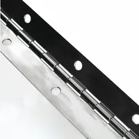 This full surface-mount piano hinge is constructed from stainless steel for corrosion resistance. It features a 72-inch leaf height and 2-inch leaf width with a through-hole design. Suitable for continuous support on doors, panels, and enclosures in industrial and commercial settings
