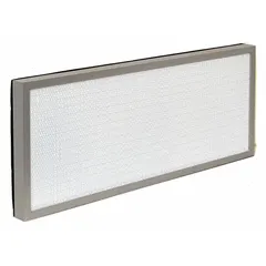 HEPA filter for fume hoods. Overall height 4 1/4 in, overall width 22 1/4 in. Captures airborne particulates in laboratory and industrial ventilation enclosures.