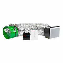 Ceiling-mount whole house fan with a 16-inch blade delivering up to 2,492 cfm, covering up to 1,246 sq ft. Features a high-efficiency motor, two speeds, and speed controllability. Designed for low-noise operation and high-static-pressure applications, with a round duct shape and rectangular rough opening. Operates on 115V AC single-phase power.