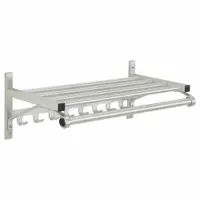 GLARO Wall-Mount Garment Rod: 10 Hooks, 7 in Overall Ht, 30 in Overall Wd, 13 in Overall Dp, Silver (MPN 8000C-30)