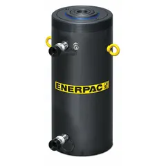 Double-acting hydraulic ram with 100 ton nominal capacity and 2 in nominal stroke length. Steel construction. Suitable for high-cycle industrial pressing, lifting, and positioning applications requiring precise force control and rapid cycling.
