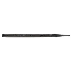 Steel starter punch with a flat SAE design and 3/16 in tip diameter. Hexagon shank prevents rolling. Used for beginning to loosen tight pins or aligning components in assembly and disassembly tasks.
