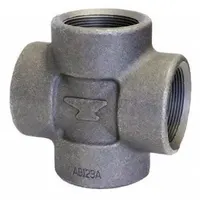 This steel pipe cross is rated Class 2000 and features four 1-inch threaded connections. It is used in high-pressure industrial piping systems to create a four-way junction for distributing flow
