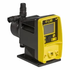 Compact solenoid-driven diaphragm metering pump with PVC head, PTFE diaphragm, and PTFE/Polyprel seals. Operates at 115/230V AC, features ceramic check balls and PVC fittings. Reproducibility of ±3.0% and tank level input control program. Suitable for precise chemical dosing in water treatment and industrial processing.